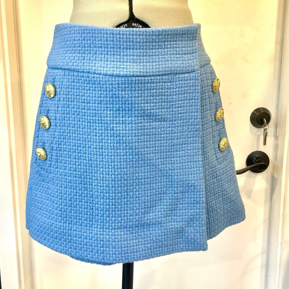 Derek Lam Tweed Sailor Skort, cornflower blue, gold buttons, NWOT, szXS